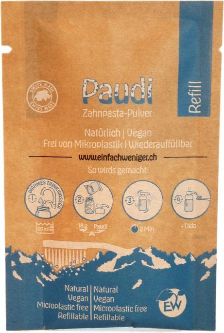 Einfach Weniger Paudi Zahnpasta Pulver Refill Menthol mit Fluorid (60 ml)