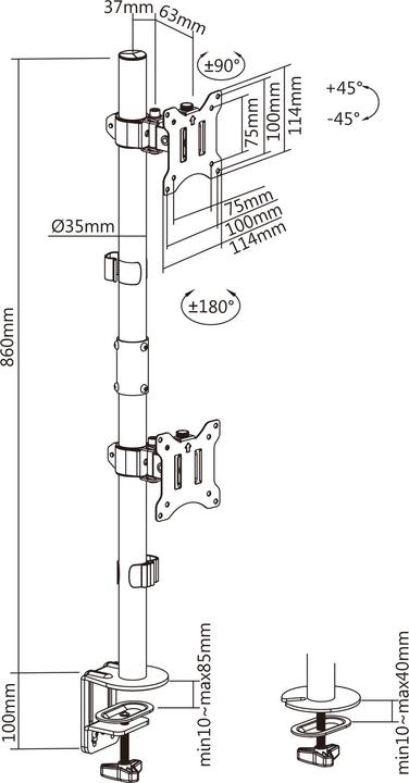 Actual product image InLine Table mount, for 2x LCD/LED display up to 81cm (32"), max. 9kg, vertical, black (Table, 31.89")