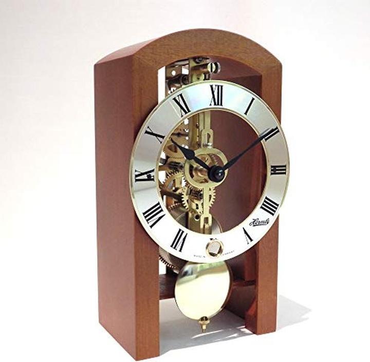 Actual product image Hermle Modern Skeleton Table Clock with Gold Pendel and Roman Numerals