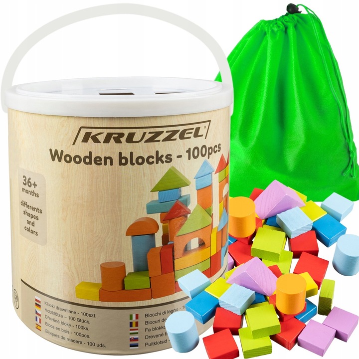 Produktbild Kruzzel 100 Holzklötze im Eimer mit Sortierdeckel