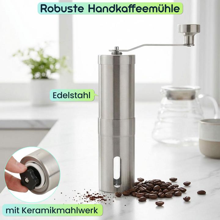 Produktbild Ideoon Robuste Handkaffeemühle Edelstahl mit Keramikmahlwerk, stufenlose Mahlgrad-Einstellung