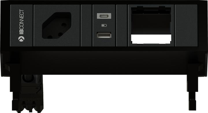 Produktbild IB Connect SUPRA Steckdoseneinheit schwarz 1x Typ 13 1x USB-A/C 1x Leermodul (1x, Typ 13, USB-A, USB-C)