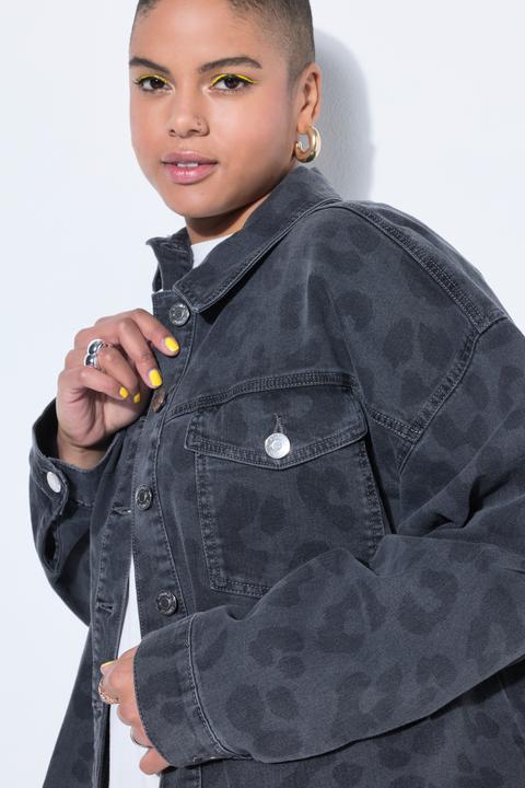 Actual product image Studio Untold Denim jacket, oversized, grey denim with leopard print (58)