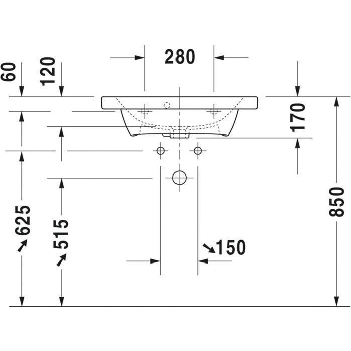 Thumbnail - Duravit, Waschbecken, Waschtisch DURASTYLE COMPACT m ÜL HLB 635x400mm 1 Hahnloch weiss (400 mm, 635 mm)