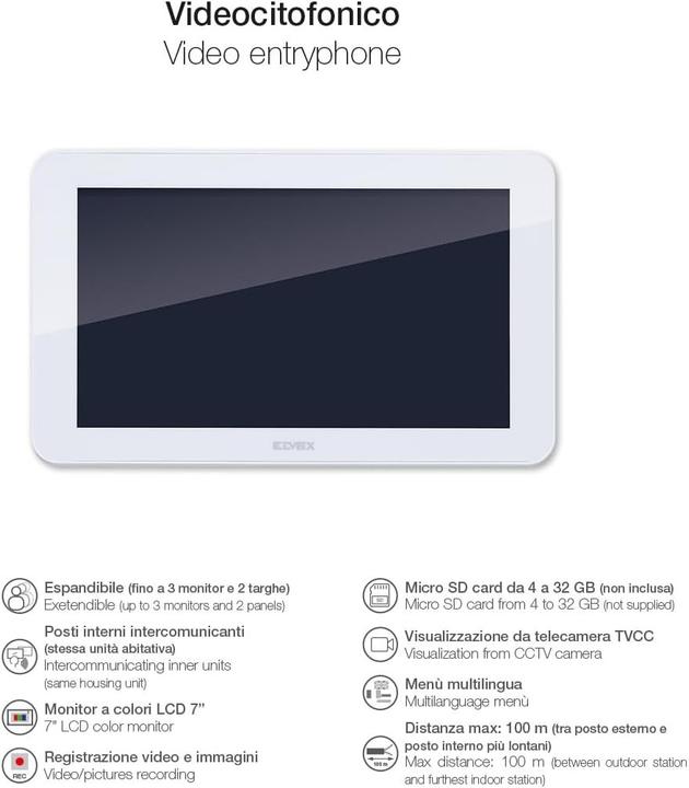 Actual product image Vimar Extra Monitor Touchscreen with Hands-Free for Video Intercom, Expandable, CCTV Display
