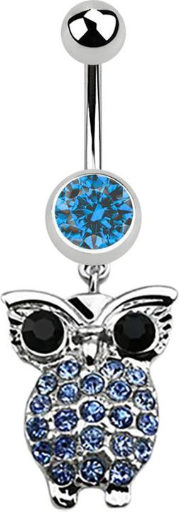 Immagine prodotto Star Piercing Banana d'argento con ciondolo gufo e occhioni azzurri (senza ottone, Acciaio chirurgico 316L)