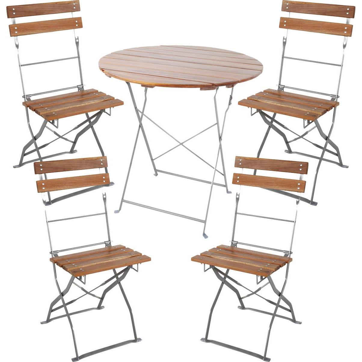 Thumbnail - Mojawo, Gartentisch + Balkontisch, 5er Biergarten Set Biergartengarnitur Biergartenmöbel klappbar Ø80cm (80 cm)