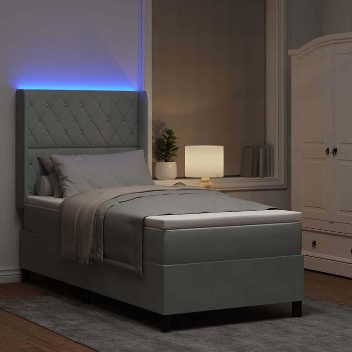 Produktbild vidaXL Boxspringbett Mit Matratze & Led Samt Hellgrau (100 x 200 cm)
