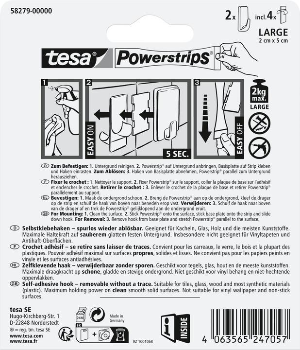 Image du produit tesa Crochet adhésif Powerstrips LARGE carré - 2 x crochets muraux auto-adhésifs