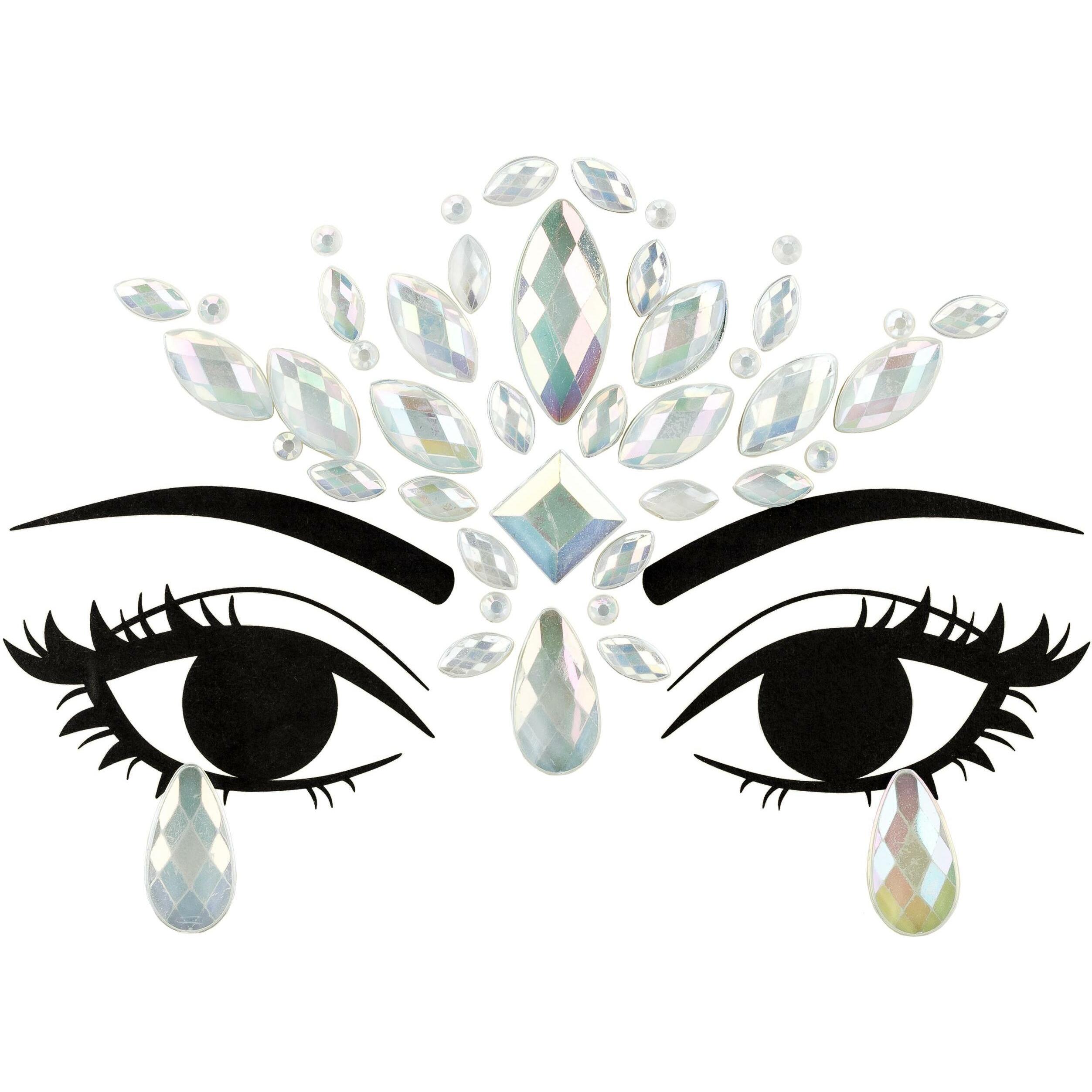 Partydeco Gesichtsschmuck Kristalle silber, 9.5 x 8.5 cm