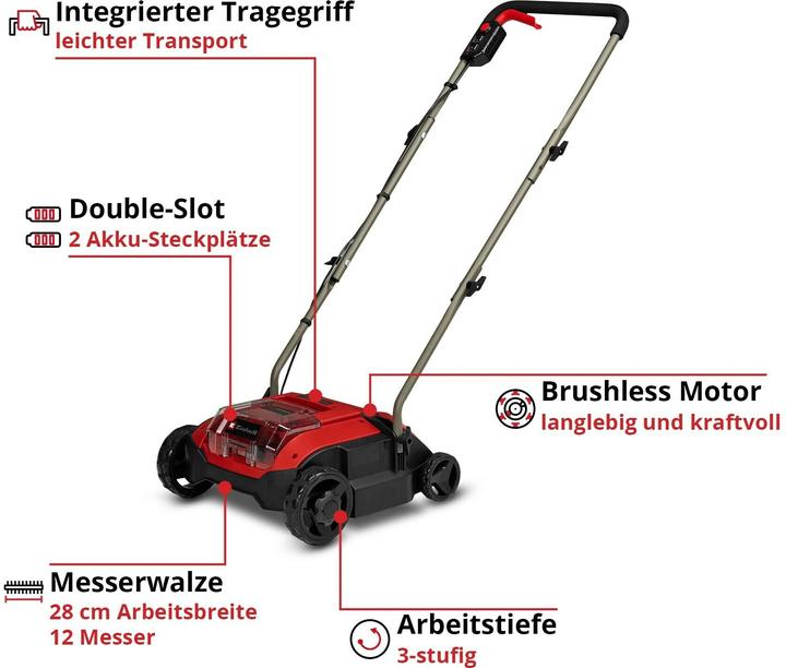 Immagine prodotto Einhell GC-SC 18/28 DS Li-Solo Rasenlüfter Arbeitsbreite 28 cm