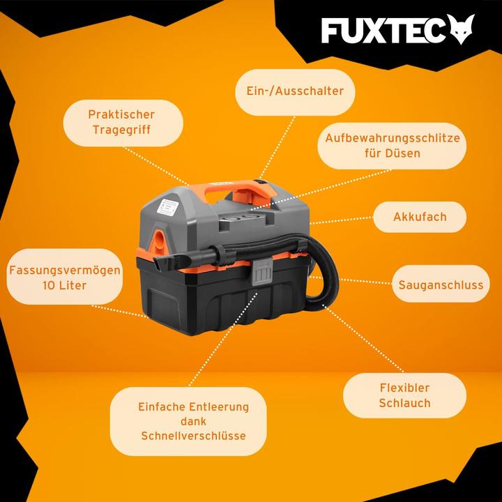 Actual product image Fuxtec Cordless wet/dry vacuum cleaner FX-E1VC2 without battery, without charger (Wet dry vacuum cleaner)