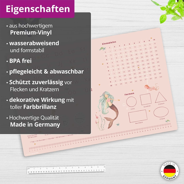 Produktbild CoverYourDesk Schreibunterlage MEERJUNGFRAU ABC + Einmaleins (60 x 40 cm)