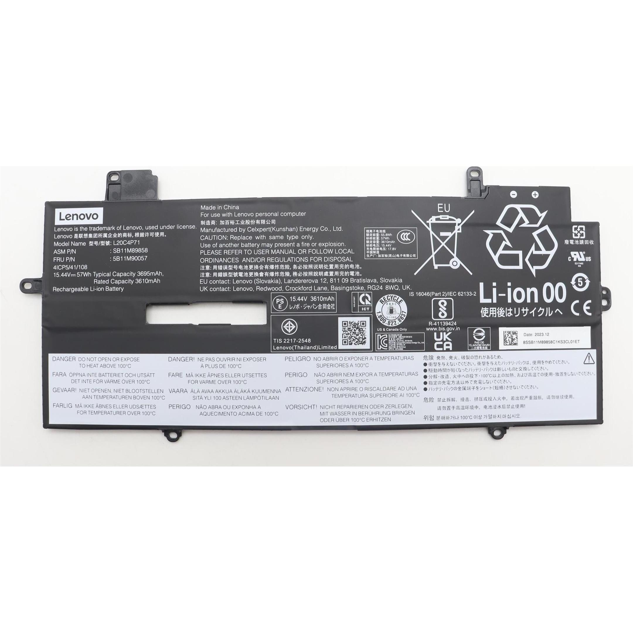 Lenovo BATTERY Internal, 4c 57Wh (4 Zellen, 3695 mAh), Notebook Akku