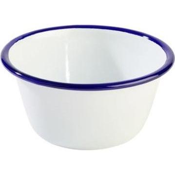 APS, Einweggeschirr, Skål 50 cl Ø13xH6 cm Emaljebelagt stål Hvid med blå kant,10 stk/pk