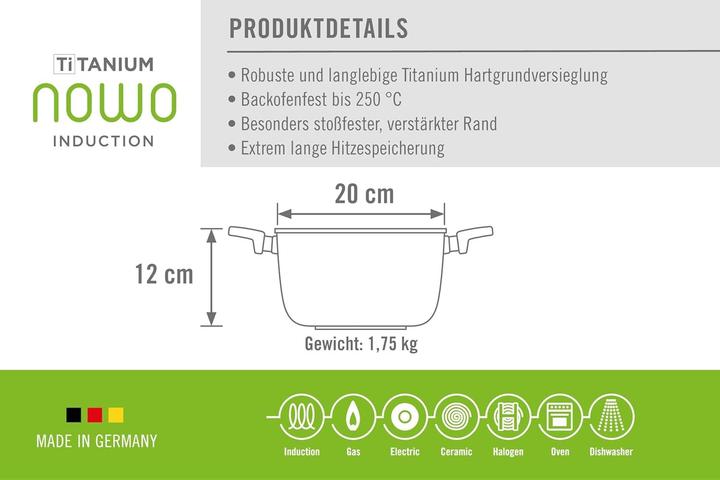 Actual product image Woll 120ILL Pot with glass lid Titanium Nowo (Frying pan, Pot, Cast iron, 20 x 12 cm)