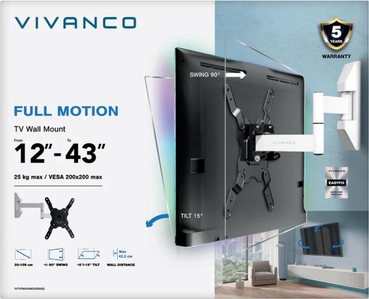 Produktbild Vivanco TV Wandhalter, Full Motion, VESA 200, 25 kg (Wand, 25 kg)