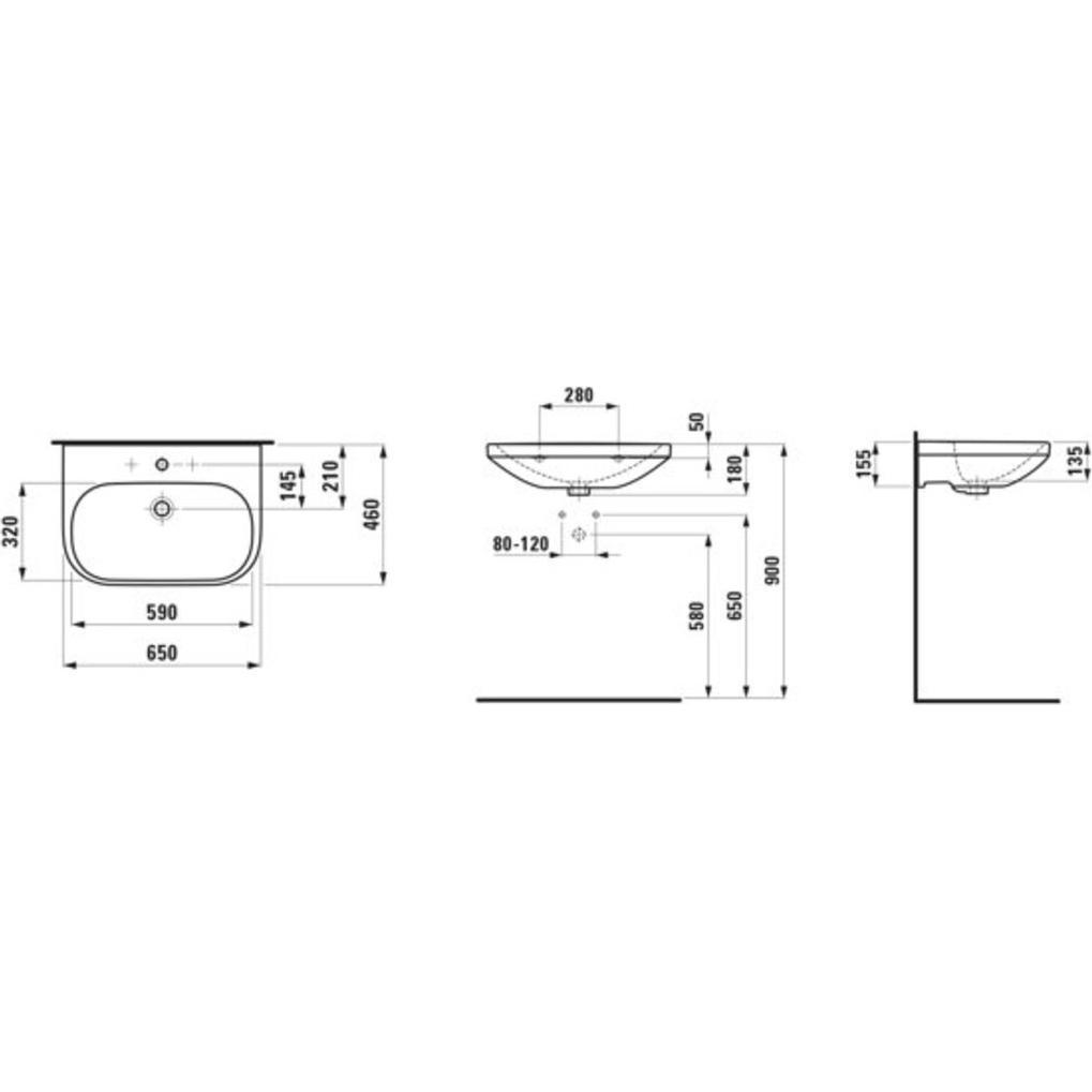 Thumbnail - Laufen, Waschbecken, Waschtisch LUA 65x46cm m ÜL 1 HL-A weiss LCC (460 mm, 650 mm)