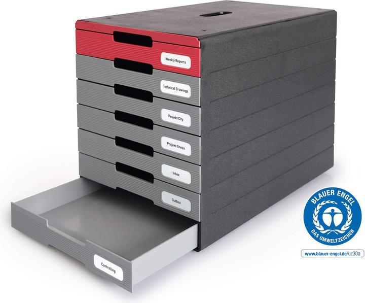 Produktbild Durable Schubladenbox IDEALBOX PLUS grau/rot 776303, DIN C4 mit 7 Schubladen (A4, C4)