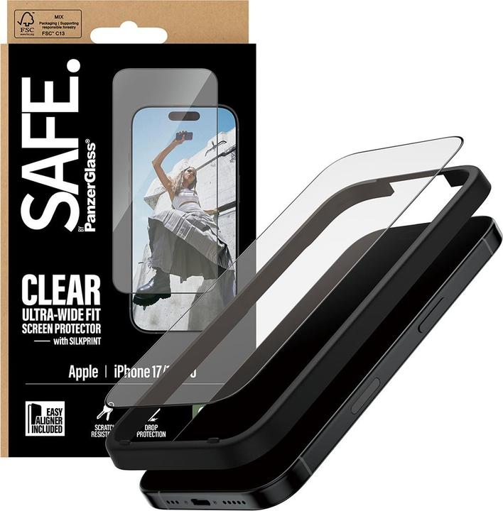 Produktbild PanzerGlass SAFE. Screen Protector w. black Frame iPhone 17/ iPhone 16 Pro (1 Stück, Apple iPhone 17, Apple iPhone 16 Pro)