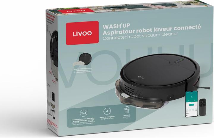 Actual product image Livoo WASH'UP Connected robot vacuum cleaner (1000 Pa, Wiping cloth)