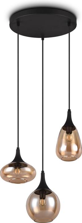 Trio Lumina - Hanging lamp - Black Mat - excl. 3x E14 10W - adjustable in height - Amber Glas