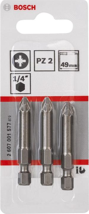 Actual product image Bosch Professional Zubehör Screwdriver bit extra hard PZ 2, 49 mm, pack of 3 (Cross Pozidriv PZ)