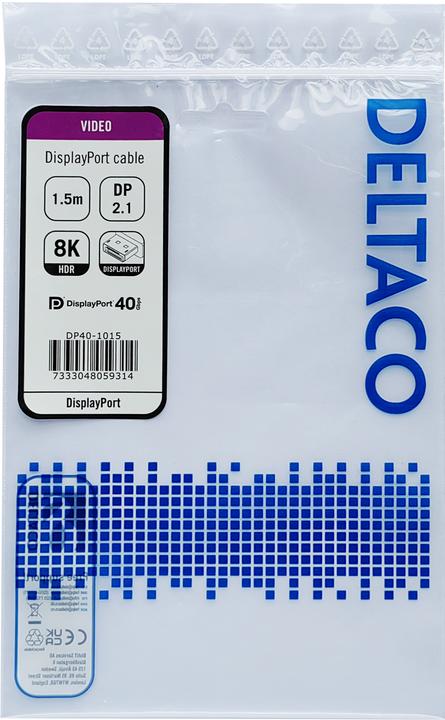 Produktbild Deltaco DisplayPort kabelis, DP 2.1, DP40, / DP40-1015 (1.50 m, DisplayPort, 2.1)