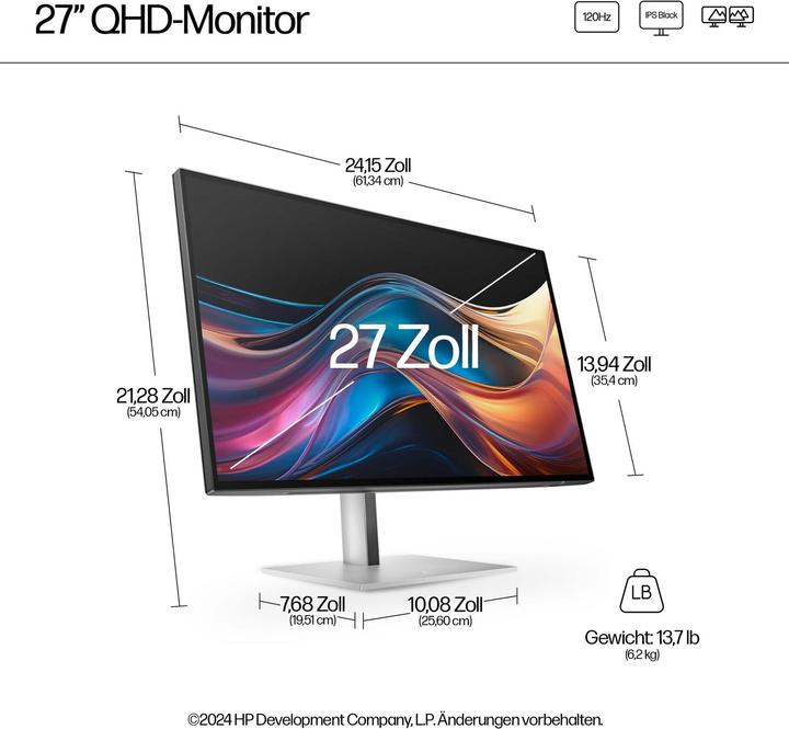 Image du produit HP Series 7 Pro 727pq 68,58cm 27pouces QHD Moniteur DP HDMI (UE) (2560 x 1440 pixels, 27")