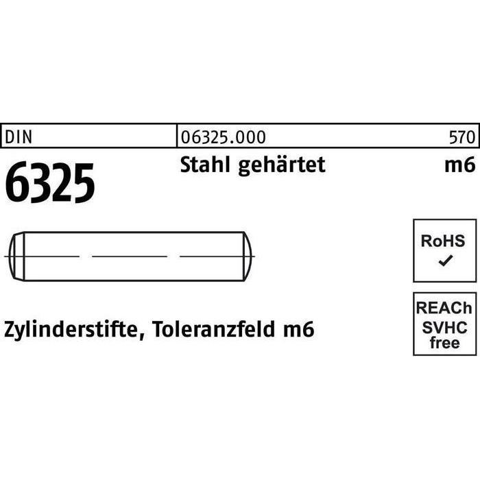 Zubehör Befestigungstechnik, Zylinderstift DIN 6325 2 m6 x 8 Stahl gehärtet Toleranz m6 DIN 6325