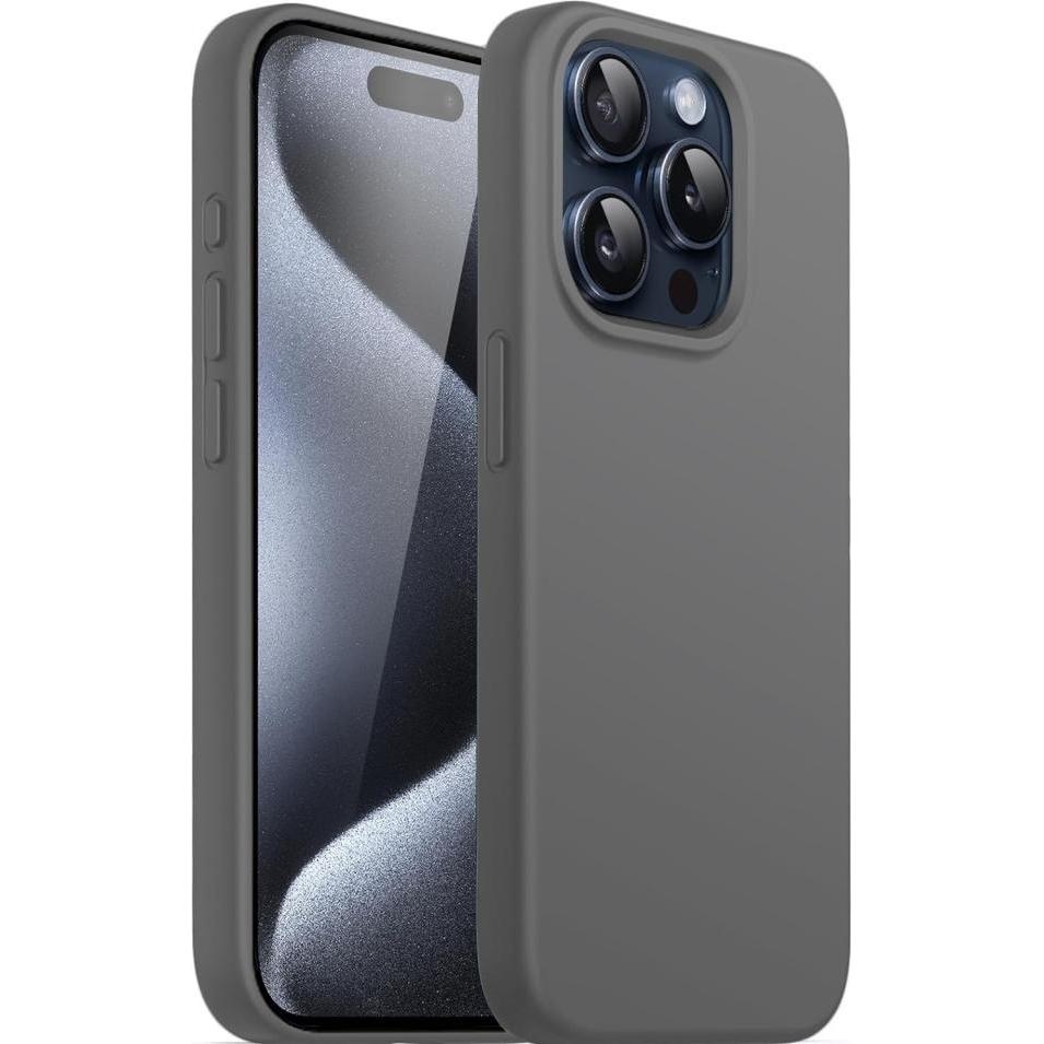 Thumbnail - Screenguard Apple iPhone 15 Pro Max Liquid Silicone Case Hülle (Apple iPhone 15 Pro Max), Smartphone Hülle, Grau