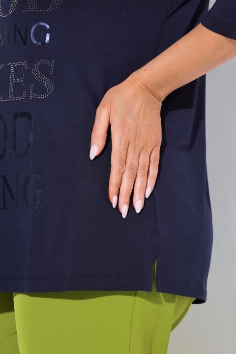 Produktbild Ulla Popken Shirt, Metallic-Schriftdruck, V-Ausschnitt, 3/4-Arm (50, 52)