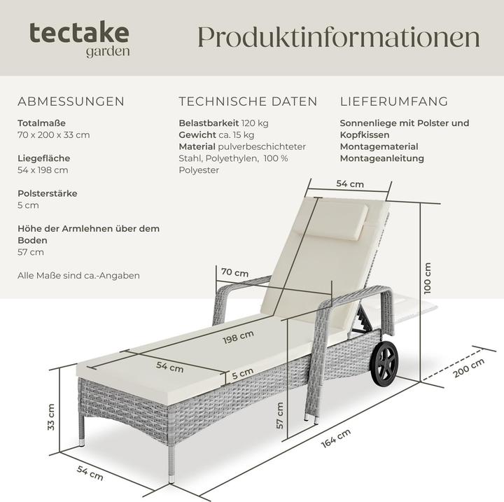 Image du produit tectake Chaise longue (200 cm)