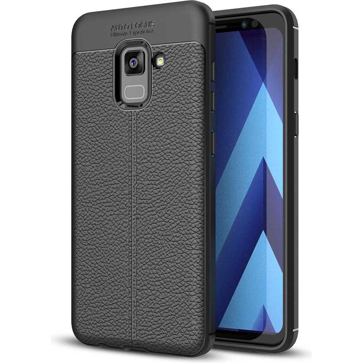 Nalia Leder-Look Handyhülle (Samsung Galaxy A8+), Smartphone Hülle, Schwarz