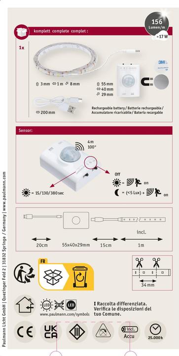 Immagine prodotto Paulmann Set a righe (Bianco caldo, 100 cm, Interno)