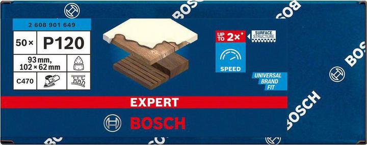 Image du produit Bosch Professional Zubehör EXPERT C470 Papier abrasif, 102 x 62/93 mm, G 120, 50 pièces (G120)