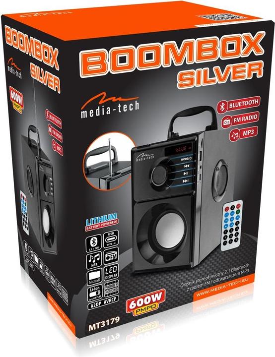 Actual product image Media-Tech Głośnik bezprzewodowy Boombox MT3179 15W USB-C Srebrny (6 h, Rechargeable battery operated, USB power delivery)