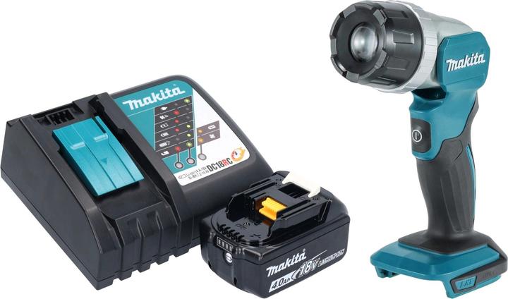 1x Makita DML 808 cordless hand lamp, 1x Makita BL 1840 B 18 V 4.0 Ah rechargeable battery, 1x Makita DC 18 RC rechargeable battery quick charger