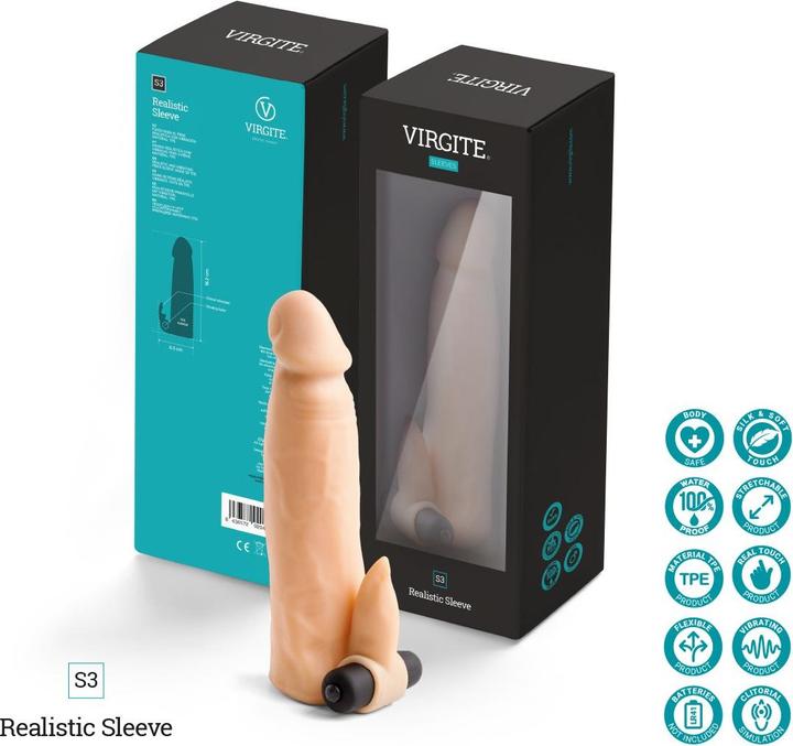 Image du produit Virgite Étui à pénis réaliste S3 Viande 16'2 cm Avec vibration