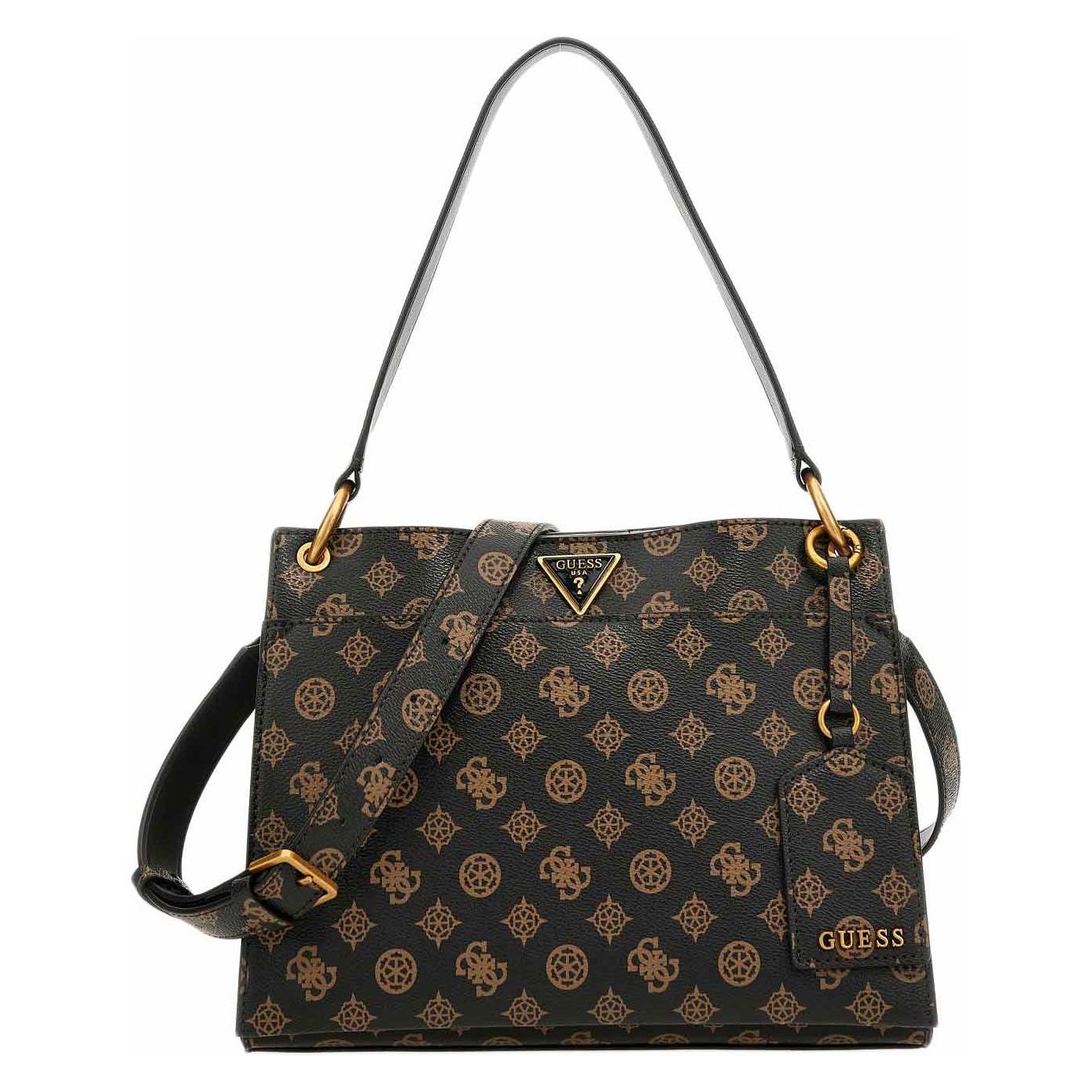 Guess, Damen, Handtasche, Basilea Girlfriend Satchel Mocha Logo, Braun