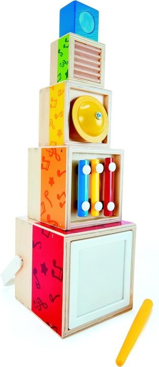 Actual product image Hape Music Stacking Cube (English, French, Italian, German, Spanish)