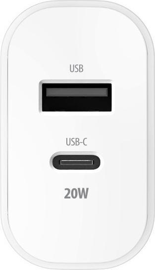 Actual product image Forever TC-01-20AC PD QC charger 1x USB-C 1x USB 20W white (20 W, 2 ports)