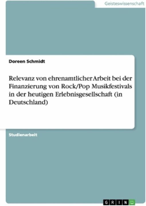 Produktbild Relevanz von ehrenamtlicher Arbeit bei der Finanzierung von Rock/Pop Musikfestivals in der heutigen (Deutsch, 2004)