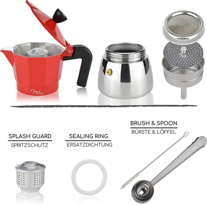 Image du produit Milu Cafetière Espresso Adaptée à l'induction Rouge 3 tasses 150ml (3 T.)