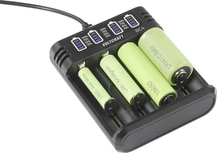 Produktbild Voltcraft BC4 Rundzellen-Ladegerät LiIon, NiMH Mignon (AA), Micro (AAA), Baby (C (1 Stk., Sub-C, AA, AAA, Ladegerät ohne Akku)