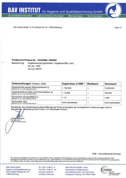 Nährwerte und Zutaten Zimmerli Adaptogene Angelika Tee (BIO) (100 g)