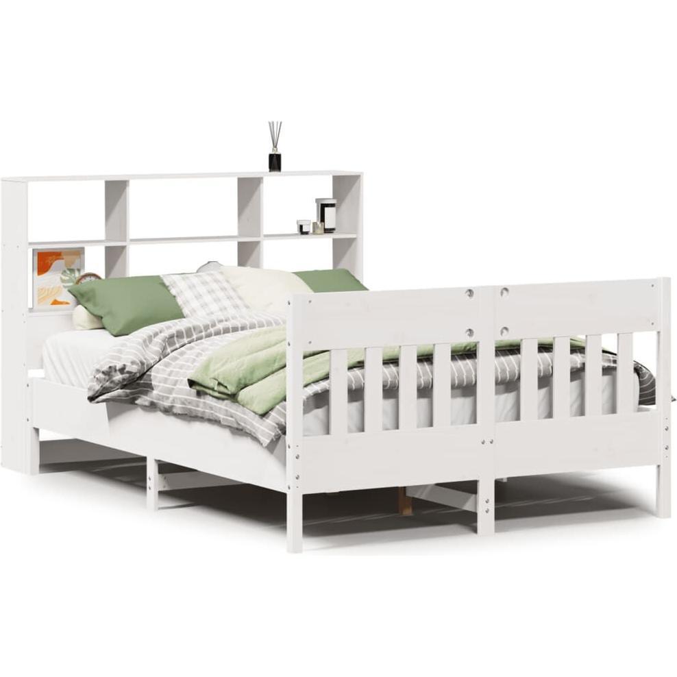 VidaXL, Bett, Massivholzbett Holzbett Bett Doppelbett Bettgestell Weiss 135x190cm Kiefer (135 x 190 cm)