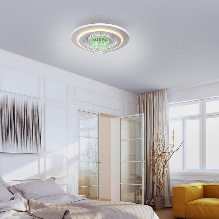Actual product image Just Light Deckenlampe TOLAGO RGB Kristall Prismen weiss, dekorativ Lichteffekt RGB (2800 lm)