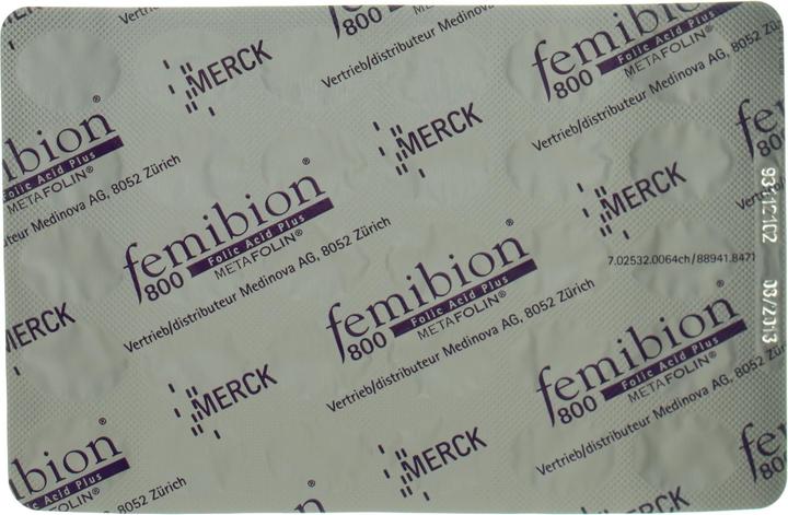 Nutritional values and ingredients Femibion 800 Folic acid plus (60 Piece, Pills, 58 g)