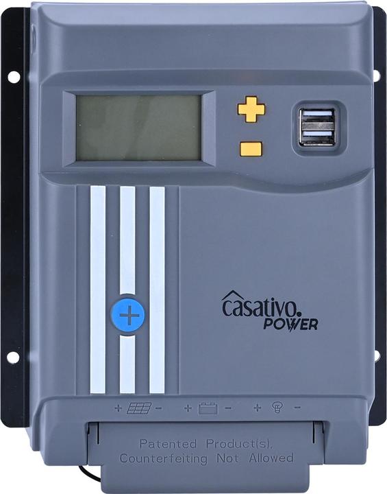 Image du produit Casativo Régulateur de charge solaire MPPT pour batteries 12 V & 24 V, jusqu'à 30 A, écran LCD, ports USB